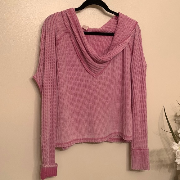 Free people mock neck mauve thermal pullover top - Picture 1 of 5